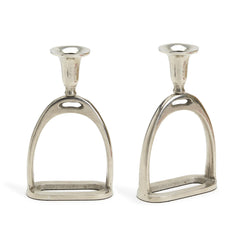 Stirrup S/2 Antiqued Silver Taper Candleholder