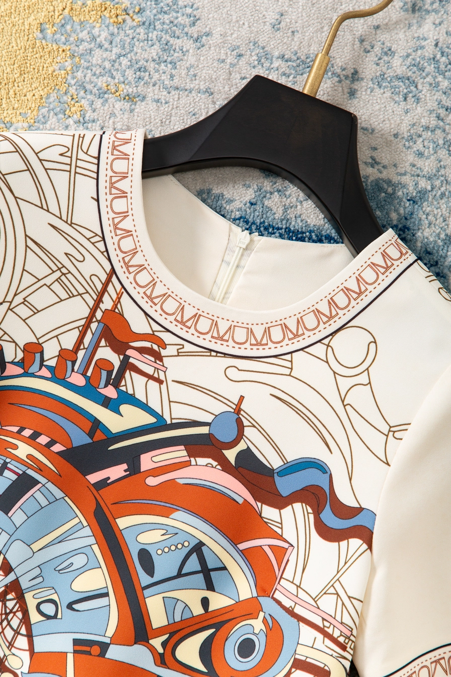 Elegant Equestrian-Inspired Printed Straight Mini Dress