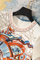 Elegant Equestrian-Inspired Printed Straight Mini Dress