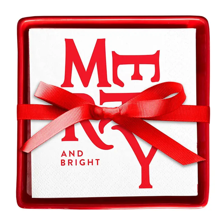 Merry + Bright Ceramic Napkin Tray + Napkins