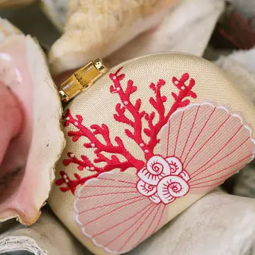 Coral and Shell Embroidered Clutch