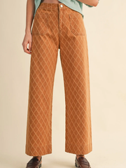 Sand Beige Diamond Quilted Wide Leg Pants