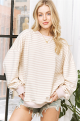 Everyday Classic Stripe Pullover –Beige & White