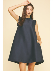 Navy Ruffled Ribbon-Back Tunic Dress  – Vivid Hue Holiday Edit