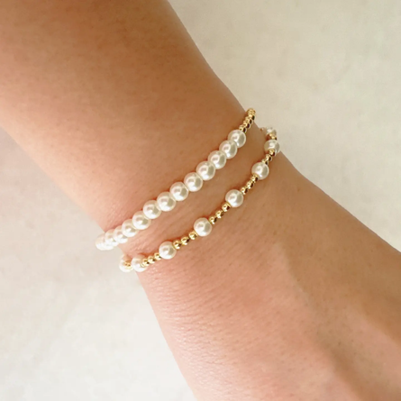 Pearls and Gold Stretch Bracelet Set of 2