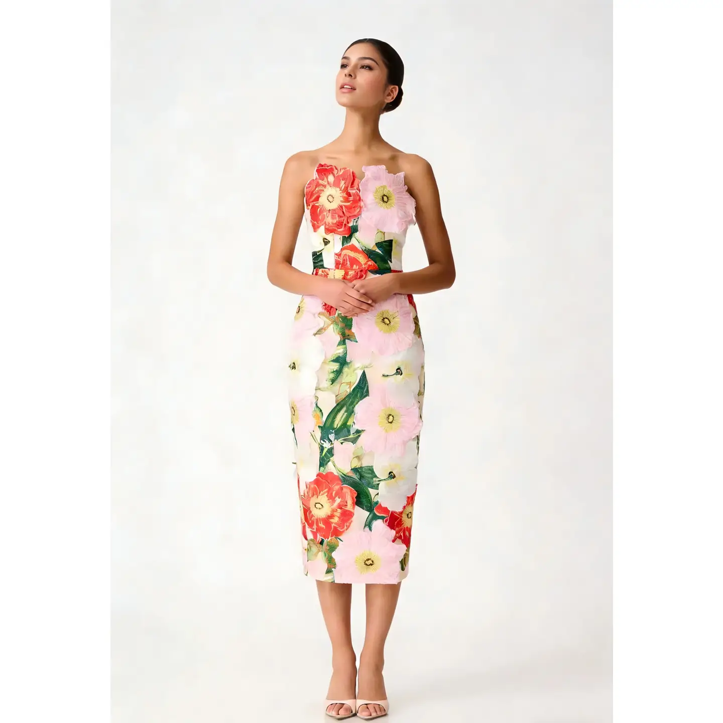 Camellia Garden Embroidered LONG Strapless Maxi Dress