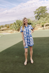 Floral Tile Short Sleeve Shift Dress with Ric-Rac