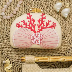 Coral and Shell Embroidered Clutch