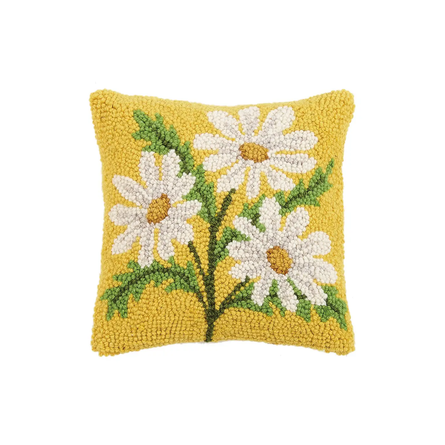 Daisy Hook Pillow – Yellow Wool Accent Cushion