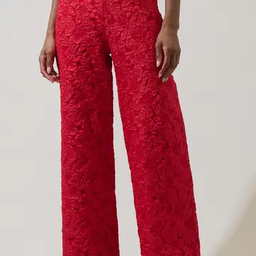 Red Arielle Jacquard Wide Leg Pants  – Vivid Hue Holiday Edit