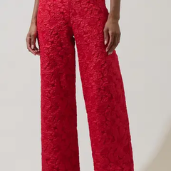 Red Arielle Jacquard Wide Leg Pants  – Vivid Hue Holiday Edit