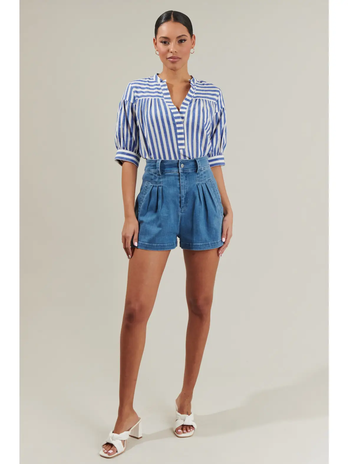 Catana Striped Split Neck Top