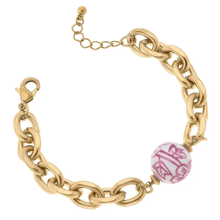 Marchesa Chinoiserie & Chunky Chain Bracelet in Pink & White