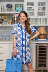 Floral Tile Short Sleeve Shift Dress with Ric-Rac