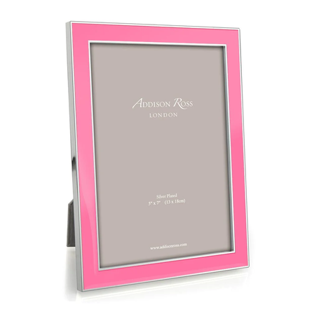 Bright Pink Enamel 5x7 Picture Frame with Silver Trim