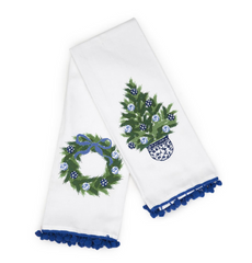 Blue & White Chinoiserie Holiday Dish Towels Set of 2