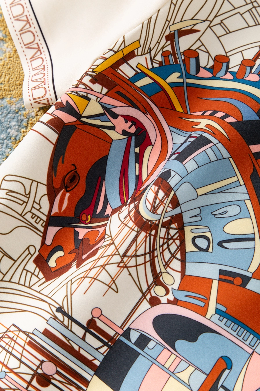 Elegant Equestrian-Inspired Printed Straight Mini Dress