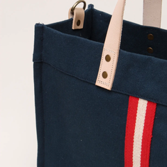 Mini Canvas Navy Striped Box Tote Bag