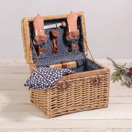 Napa Wine & Cheese Picnic Basket – English-Style Willow Basket with Service for Two