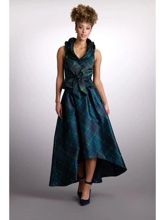 High Low Plaid Ball Skirt with Sash Vivid Hue Home Holiday Edit