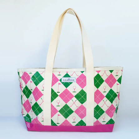 The Forevermore Golf Tote – Pink & Green Argyle