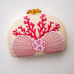 Coral and Shell Embroidered Clutch