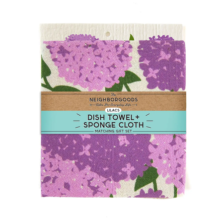Lilac Tea Towel + Sponge Cloth Set