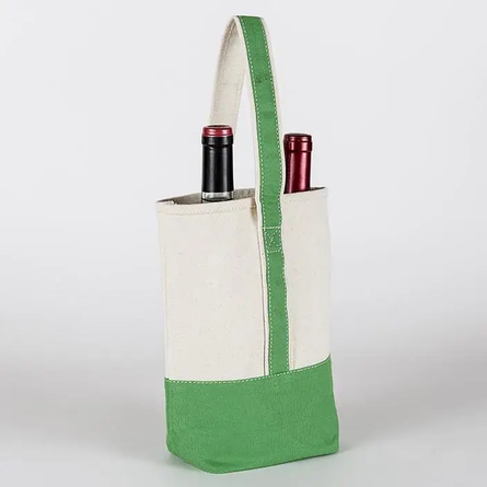 Kelly Green Double Bottle Canvas Wine Gift Host Bag