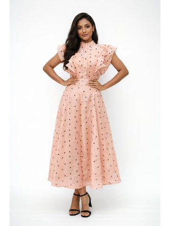 Heart Print Organza Ruffled Shoulder Skirt Set