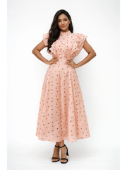 Heart Print Organza Ruffled Shoulder Skirt Set
