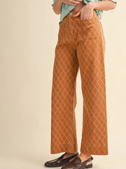 Sand Beige Diamond Quilted Wide Leg Pants