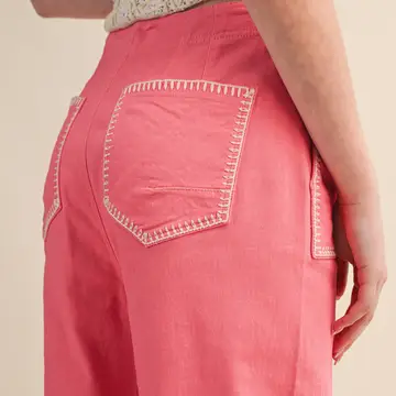 Pink Berry Contrast Stitch Wide Leg Pants