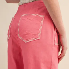 Pink Berry Contrast Stitch Wide Leg Pants