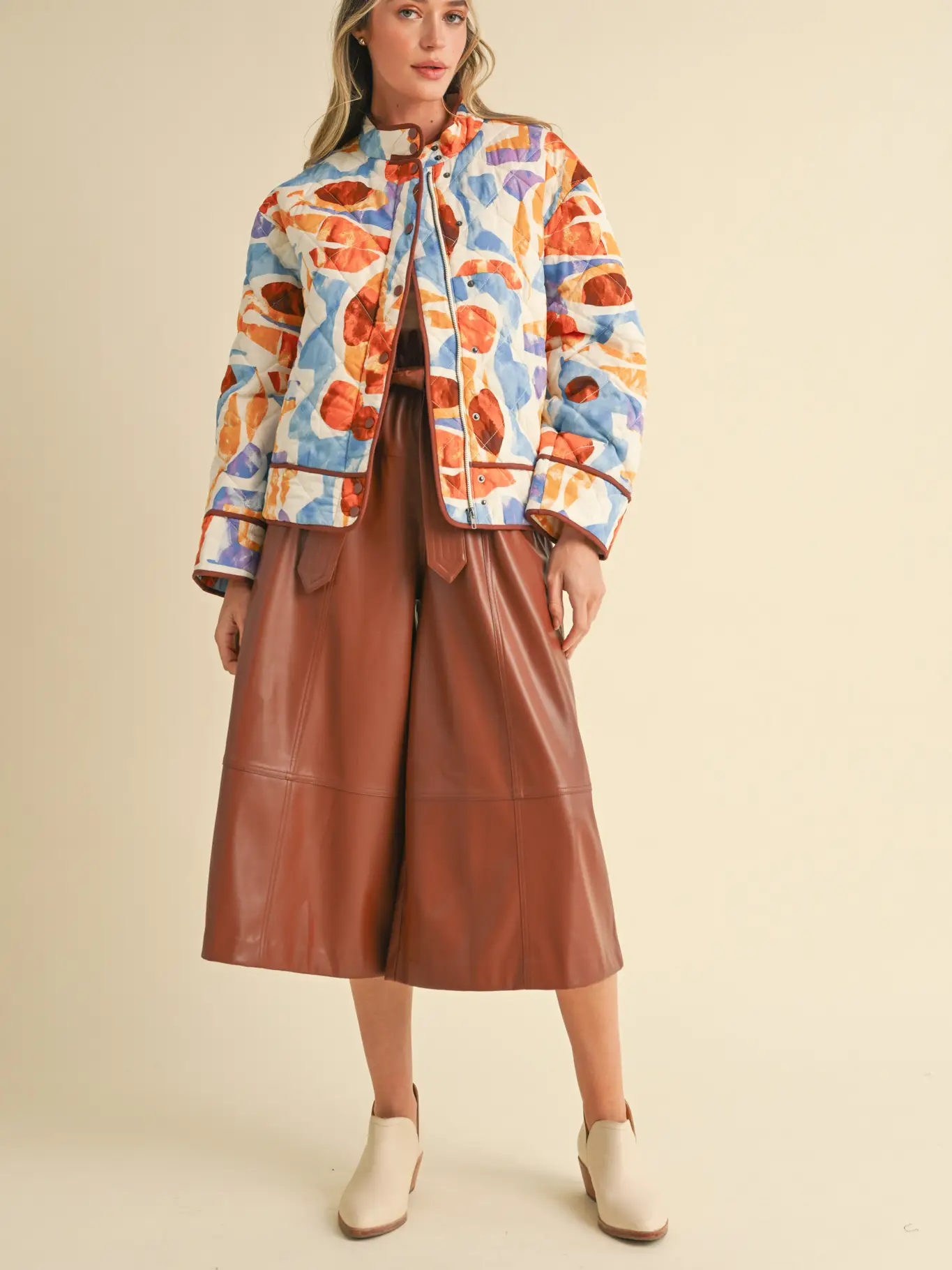 Exclusive Print Quilted Jacket with Contrast Binding