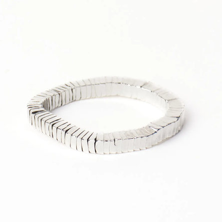 Lucille Silver Square Bead Stretch Bracelet