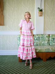 Banyan Puff Sleeve Dress - Pink Magnolia & Ticking Stripe