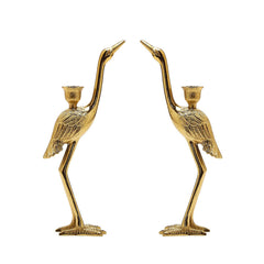 Set of 2 Crane Candle Holder with Antiqued Gold Finish - Recycled Aluminum