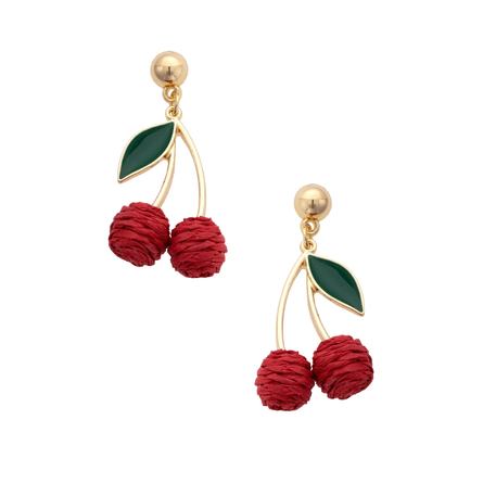 Cherry Red Raffia Drop Earrings