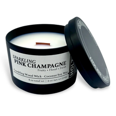 Sparkling Pink Champagne 6oz Wood Wick Candle, Coconut Soy Wax