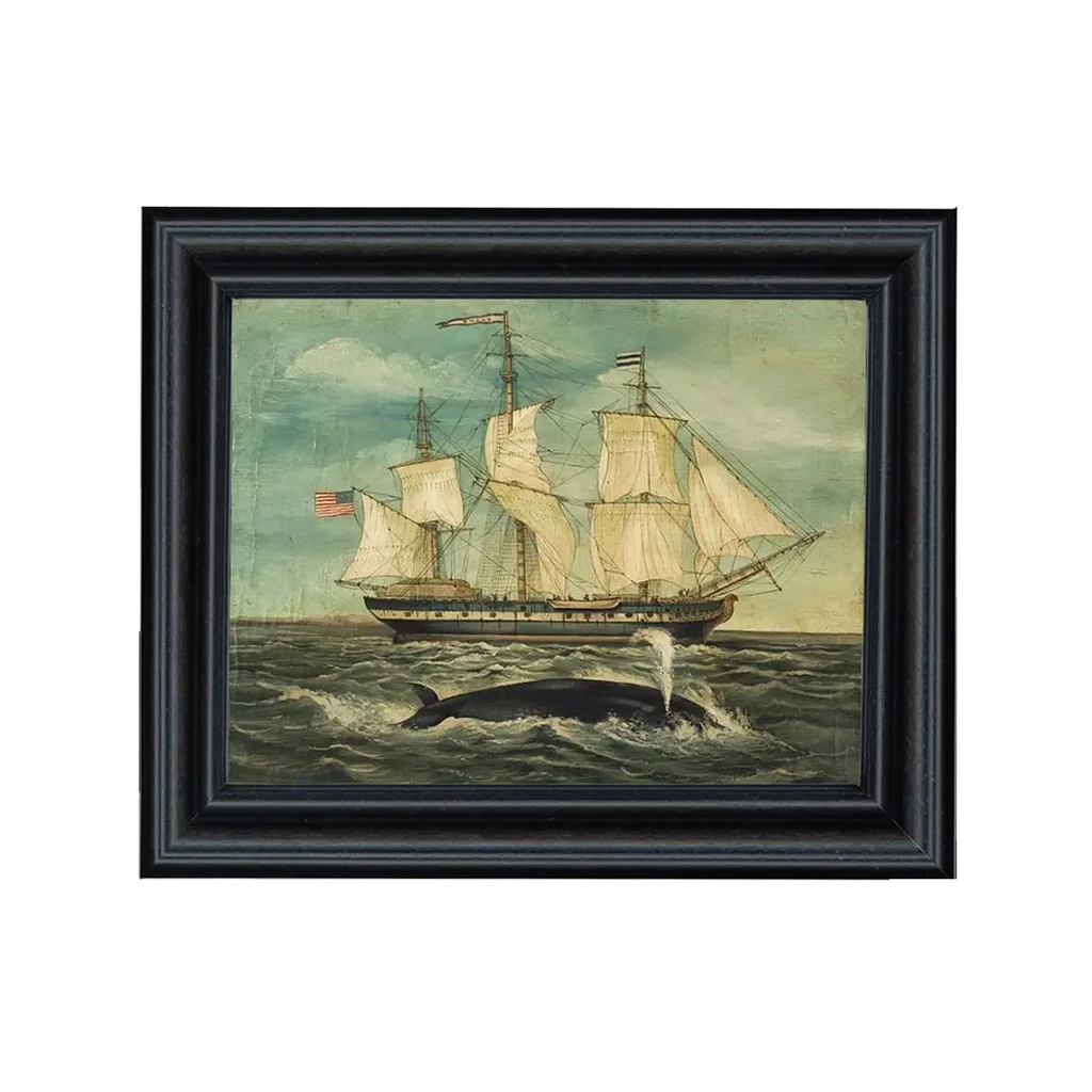 Whaling Ship Print Behind Glass in Wood Frame 5 1/2" x 7"