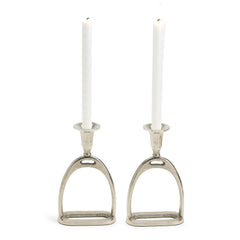 Stirrup S/2 Antiqued Silver Taper Candleholder