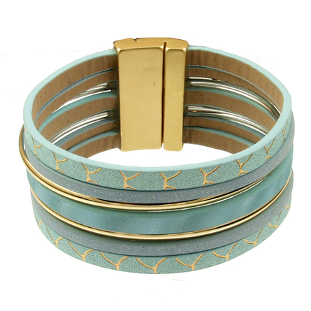 Sea Green and Gold Multi Strap Bracelet with Magnetic Clasp