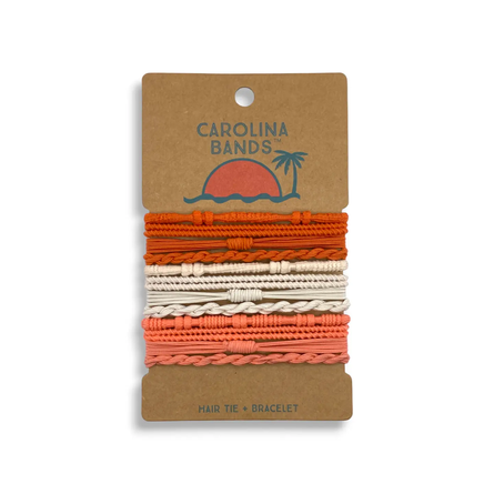 Orange White and Pink  Boho Hair Tie + Bracelet Set – 12 Multicolor Sand-Tone Bands (Copy) (Copy)