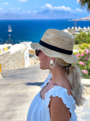 Blonde Rattan Bali Doorknocker Statement Earrings