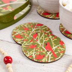 Coasters: Red Cardinals Round Coasters, Set of 4