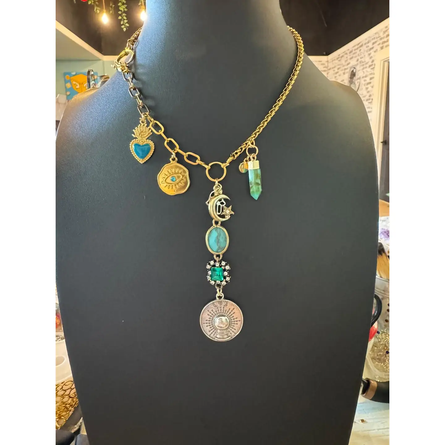 Coined Moon Turquoise Dangle Necklace Handmade