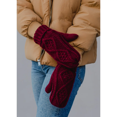 Burgundy Cable Knit Mittens