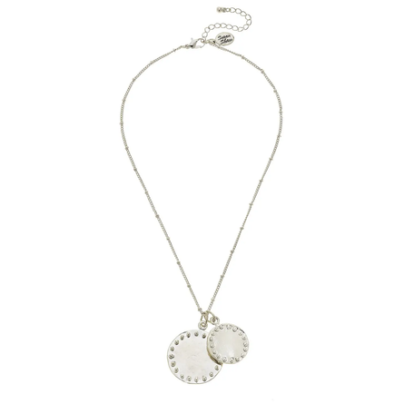 Silver Double Circle with Dots Chain Necklace
