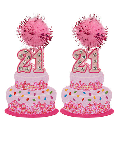 Glitter 21 Birthday Cake & Pompom Earrings