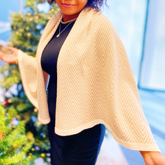 Riverside Luxe Convertible Cardigan Wrap – Chevron Knit with Gold Button Detail